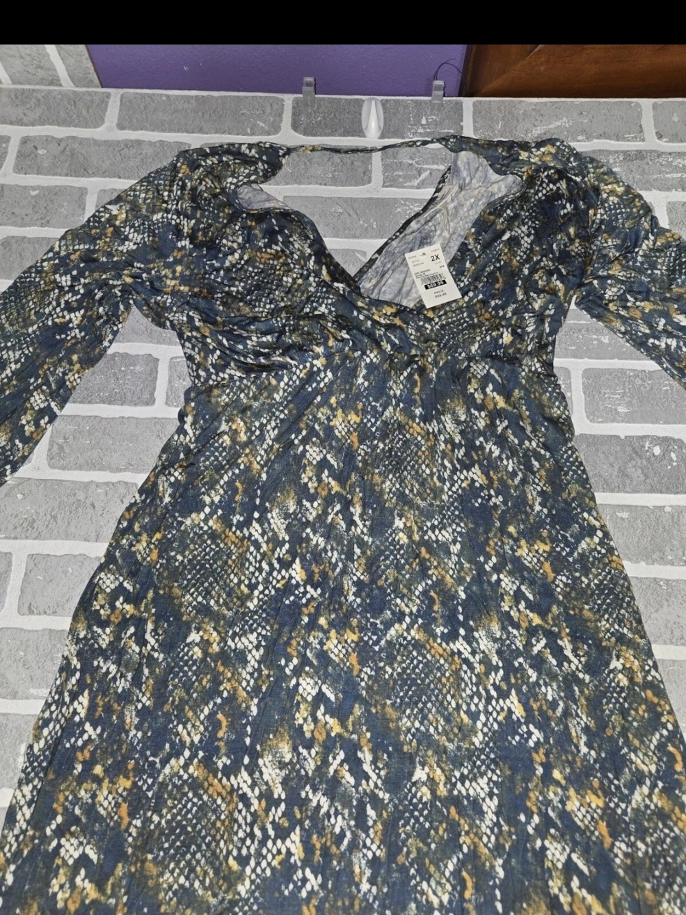 Jessica Simpson Blue, White & Gold Printed Wrap Dress Maternity